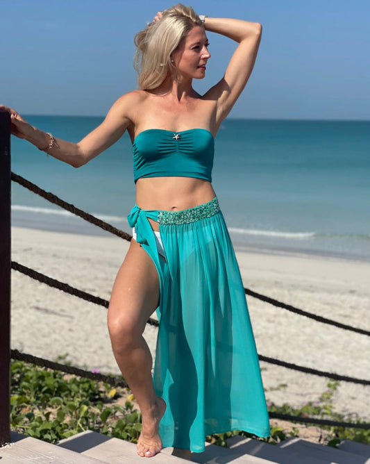 Chiffon Beach Wrap with Tie and Matching Crop Top